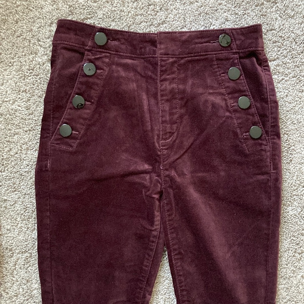 LOFT Deep Burgundy Velvet Mariner Pants with Button Accents